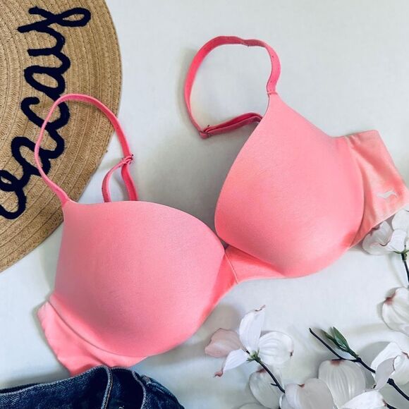 Victoria’s Secret PINK Neon Orange Adjustable Straps Push Up Bra - Picture 1 of 10